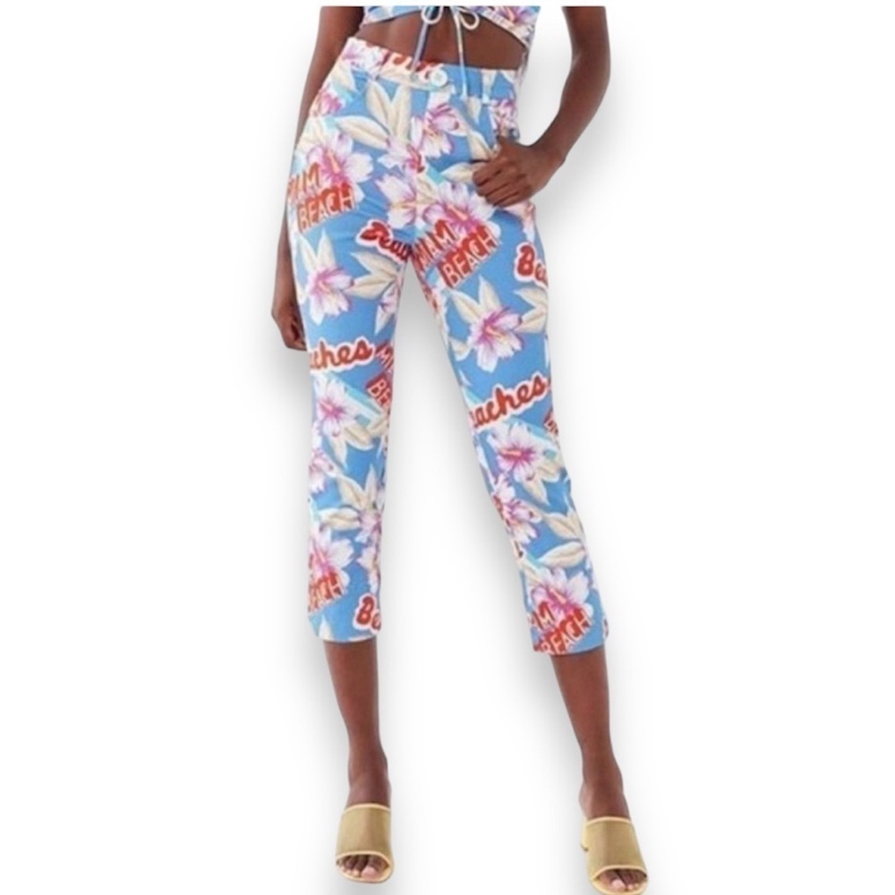 Urban Outfitters Miami Beach Cropped Pants high waist straight colorful vacation